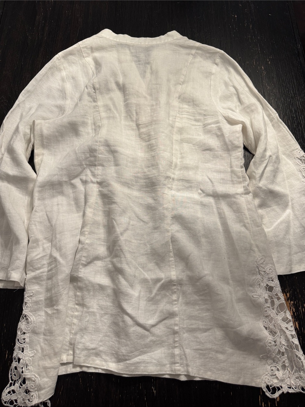 Soft Surroundings White Linen Button-Front Tunic with Lace Insets - Picture 6 of 6